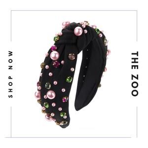 Rhinestone and Pearl‎ Headband Black